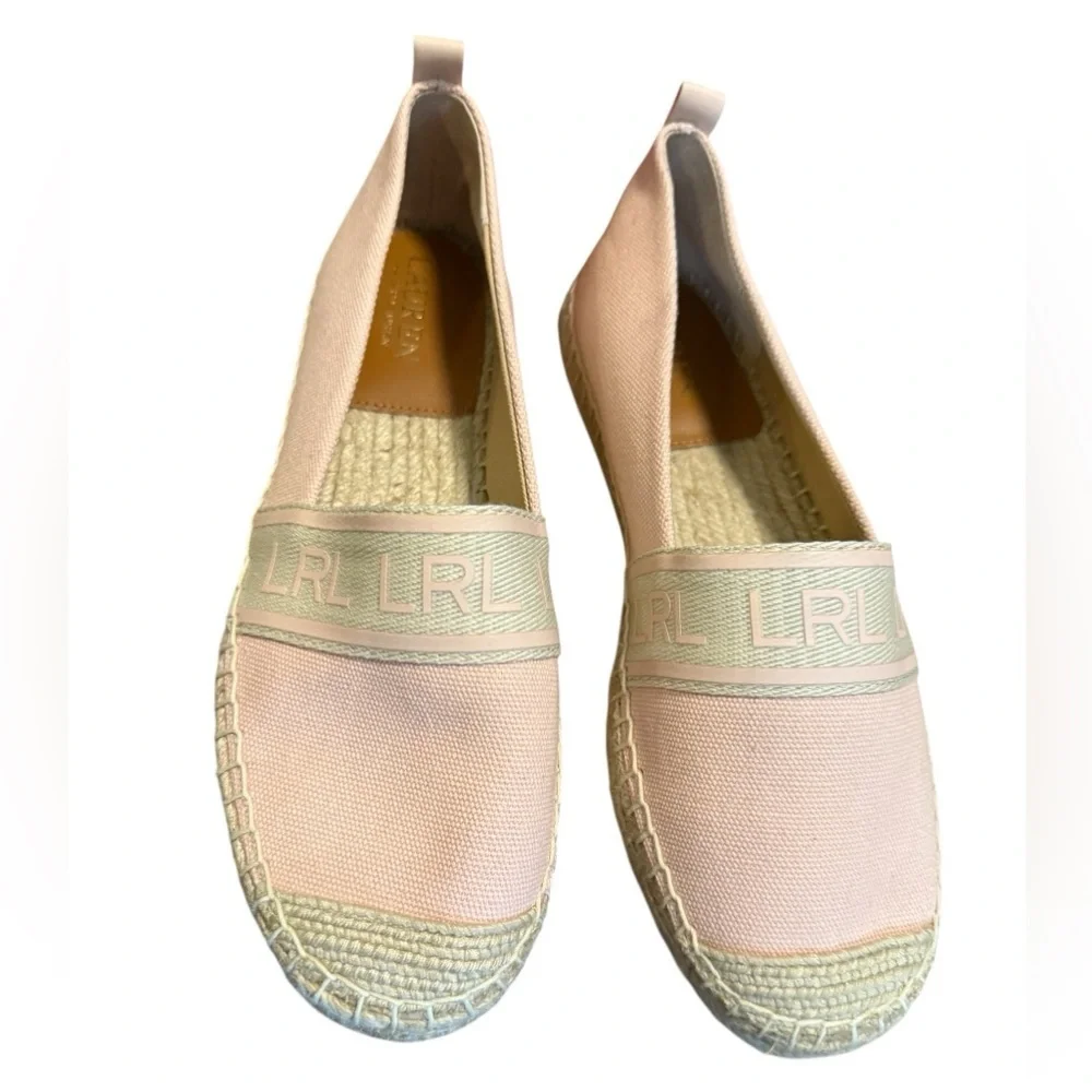 Lauren Ralph Lauren Caylee Canvas Espadrilles Pink Beige Size 7 NWOT